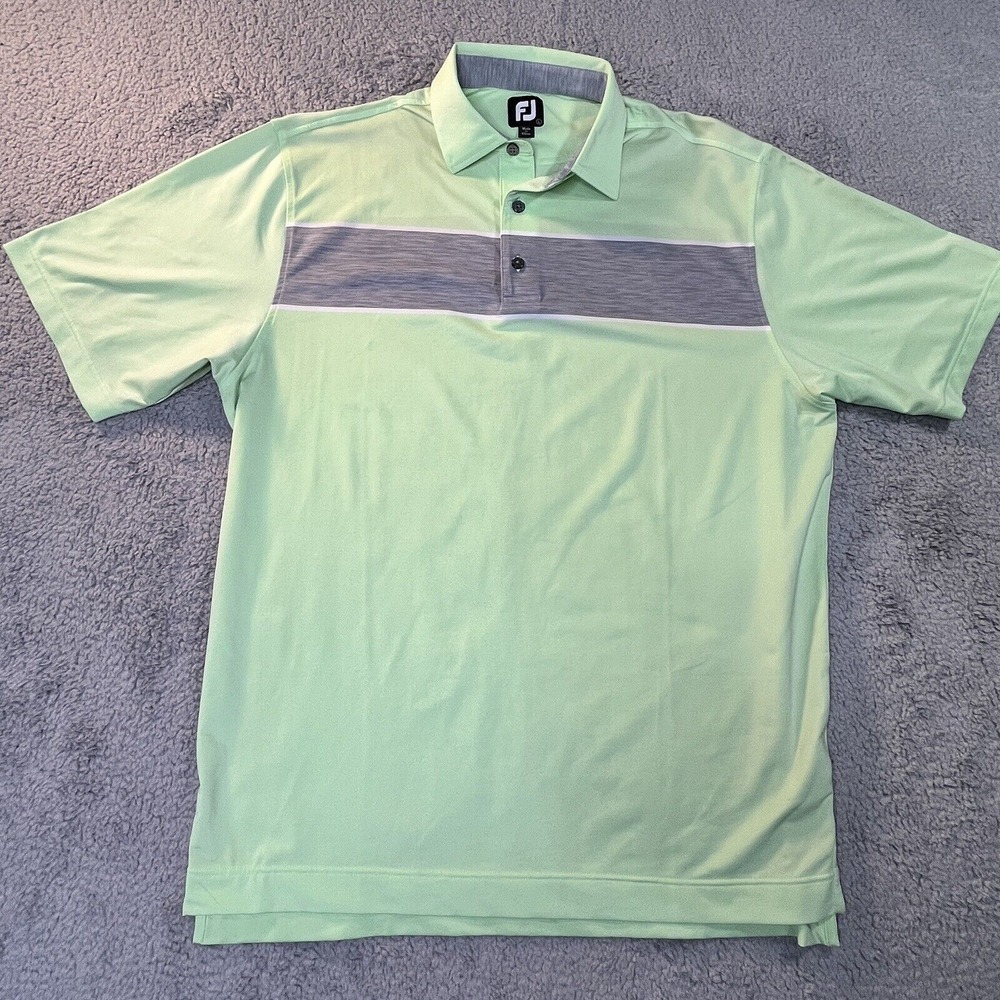 FootJoy Performance Polo Mens L‎ Stretch Golf Shirt Mint Green w/ Gray Stripe